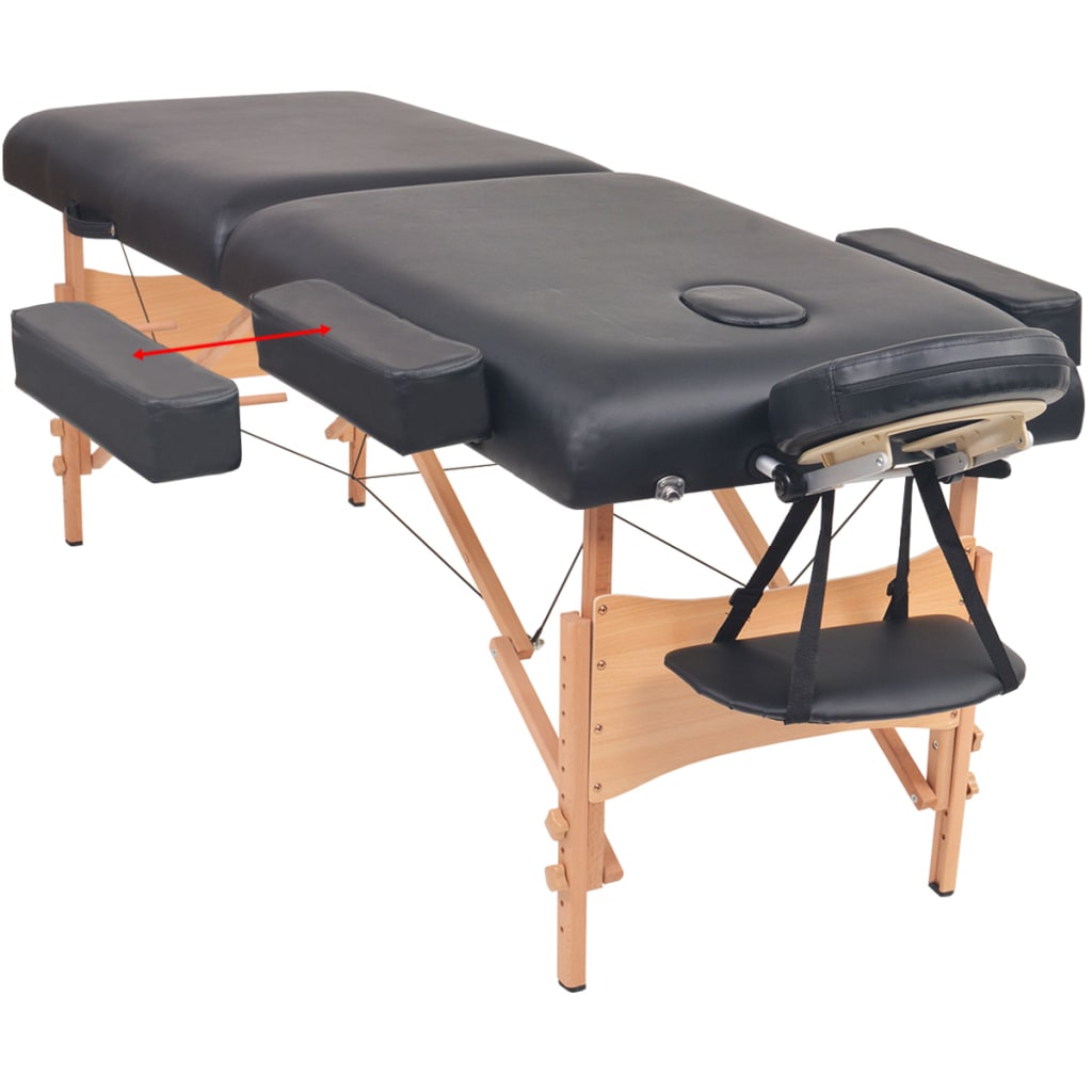 Table de massage pliante 2 zones avec tabouret 10 cm assise noire