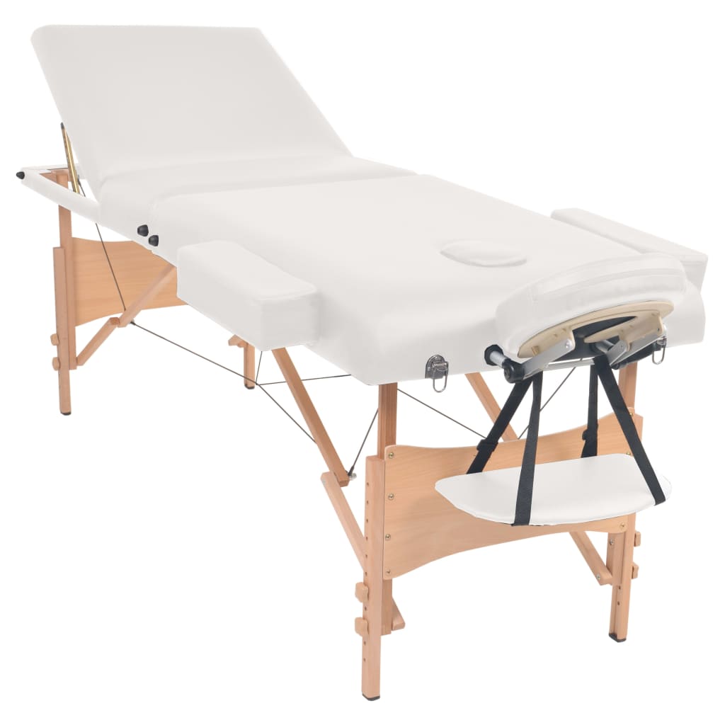 3-Zone Massage Table with Stool, Foldable, 10 cm Seat, White