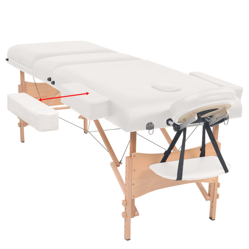 3-Zone Massage Table with Stool, Foldable, 10 cm Seat, White