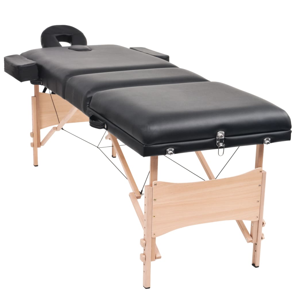 Massage Table 3-Zone with Stool Foldable 10 cm Seat Black