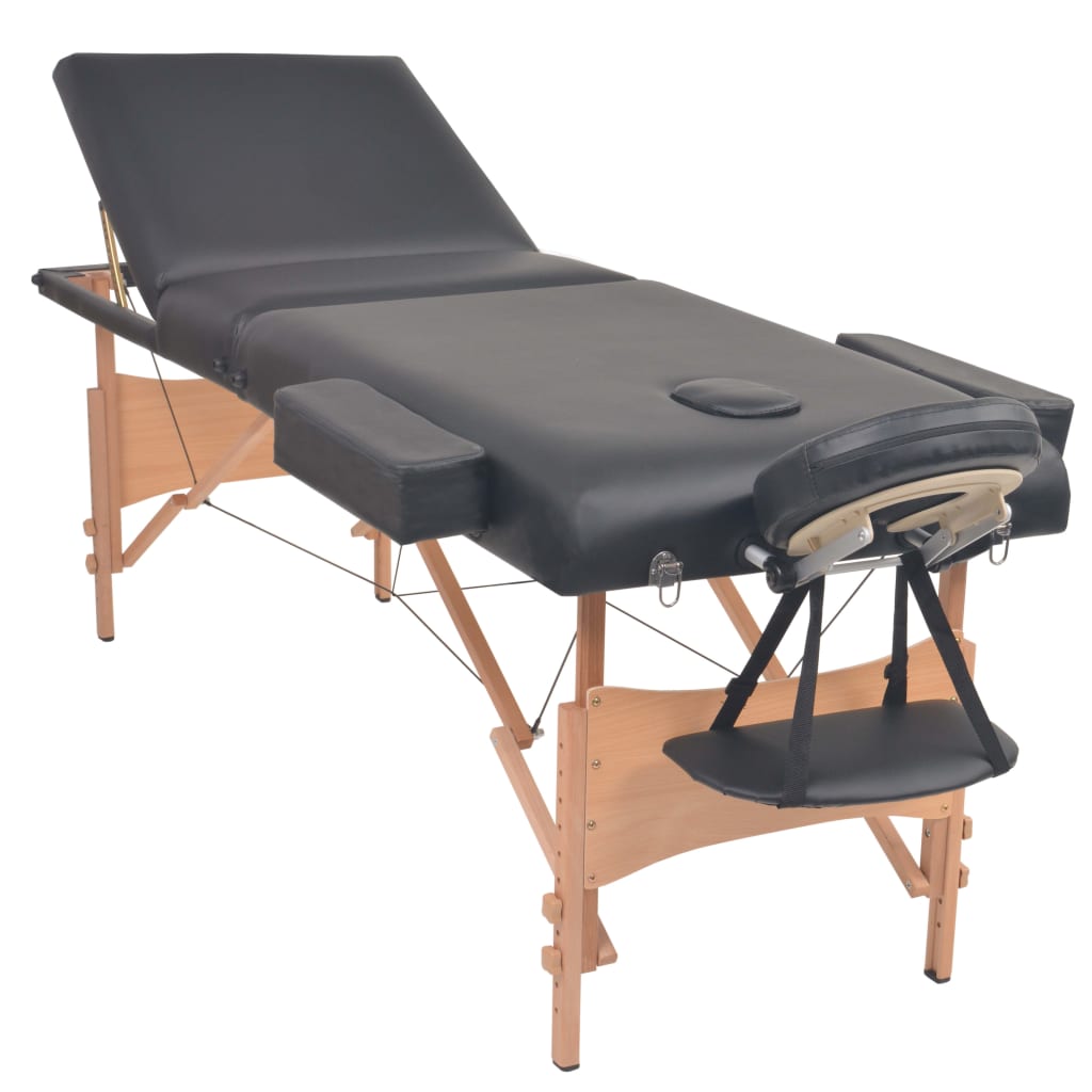 Massage Table 3-Zone with Stool Foldable 10 cm Seat Black