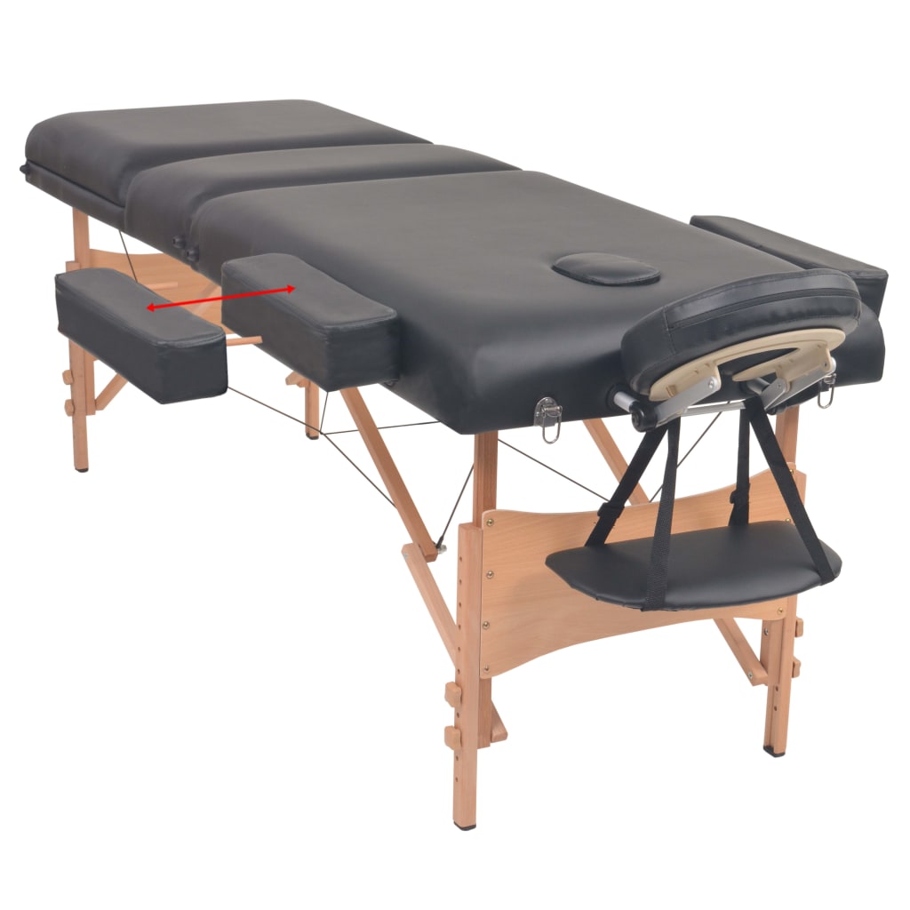 Massage Table 3-Zone with Stool Foldable 10 cm Seat Black