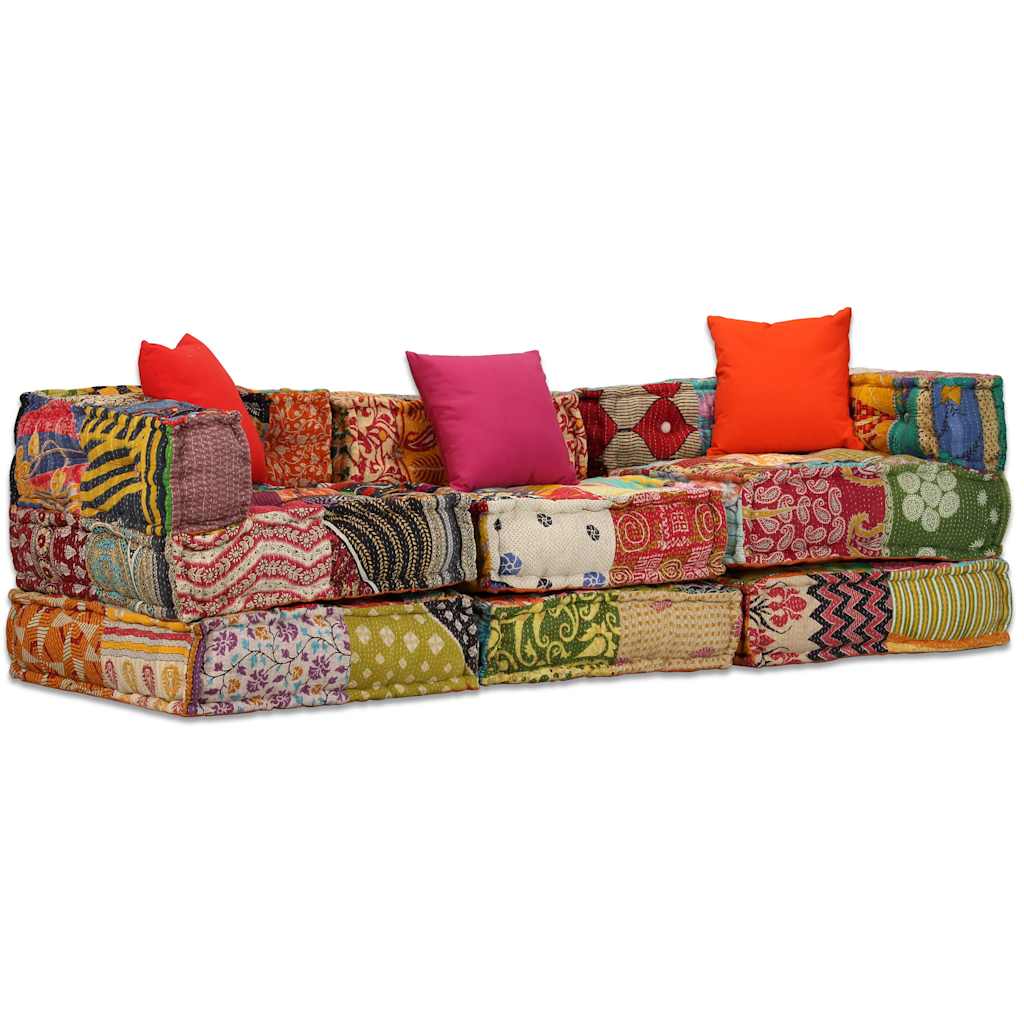 Pouf modulaire 3 places en tissu patchwork