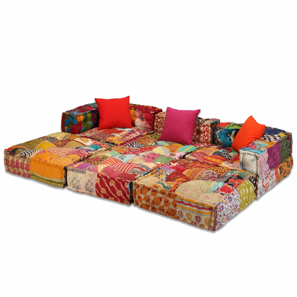 Pouf modulaire 3 places en tissu patchwork