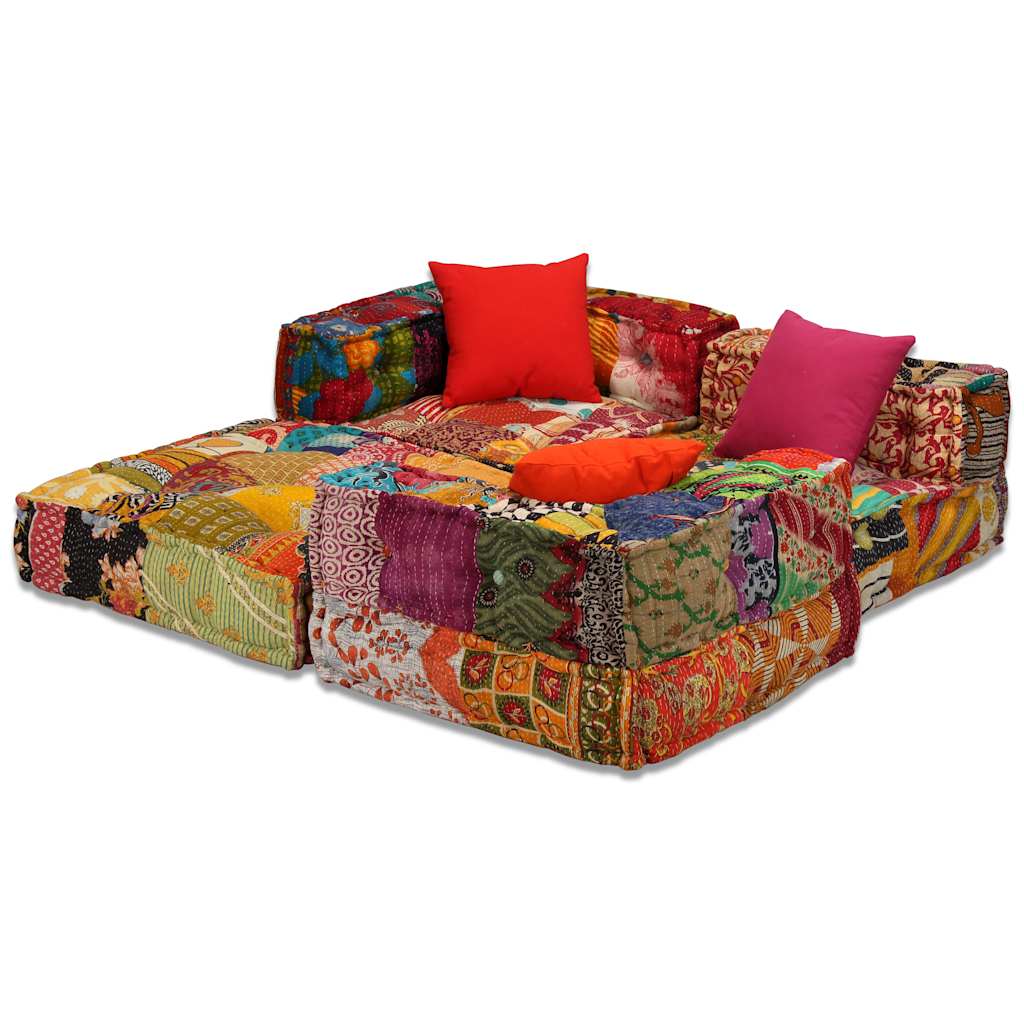 Pouf modulaire 3 places en tissu patchwork