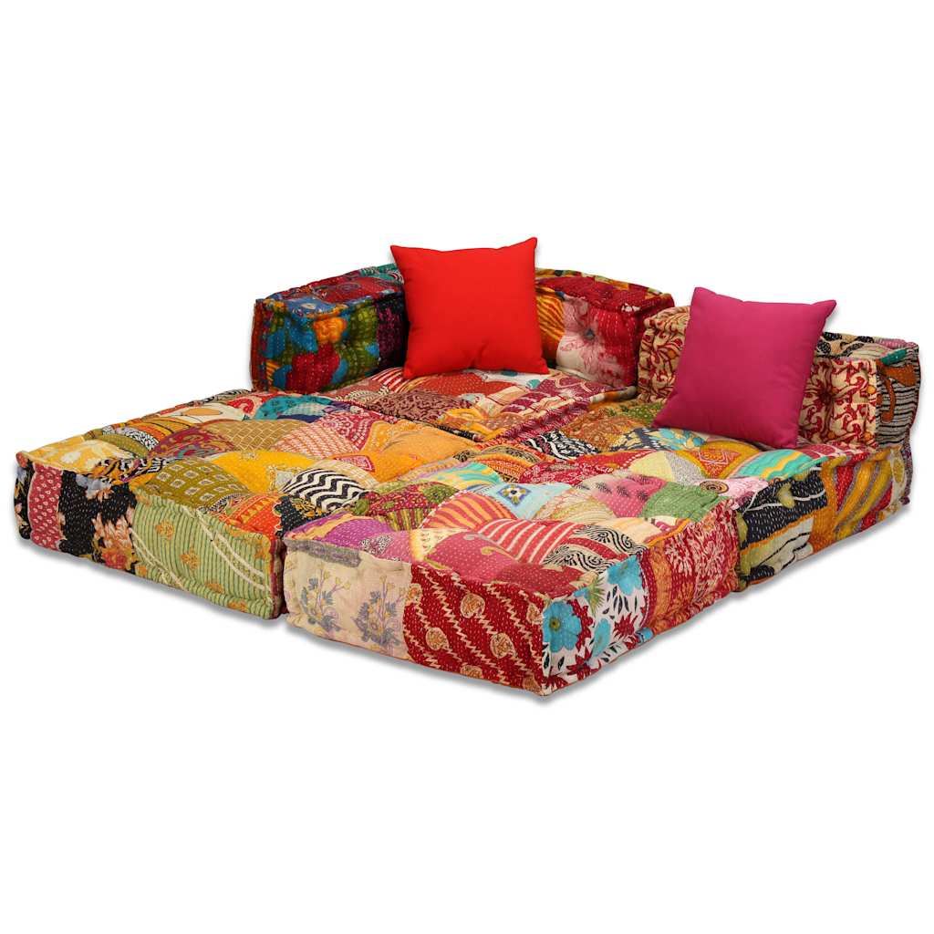 Pouf modulaire 3 places en tissu patchwork