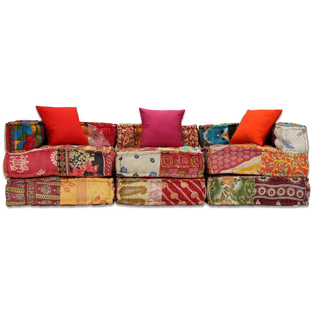 Pouf modulaire 3 places en tissu patchwork
