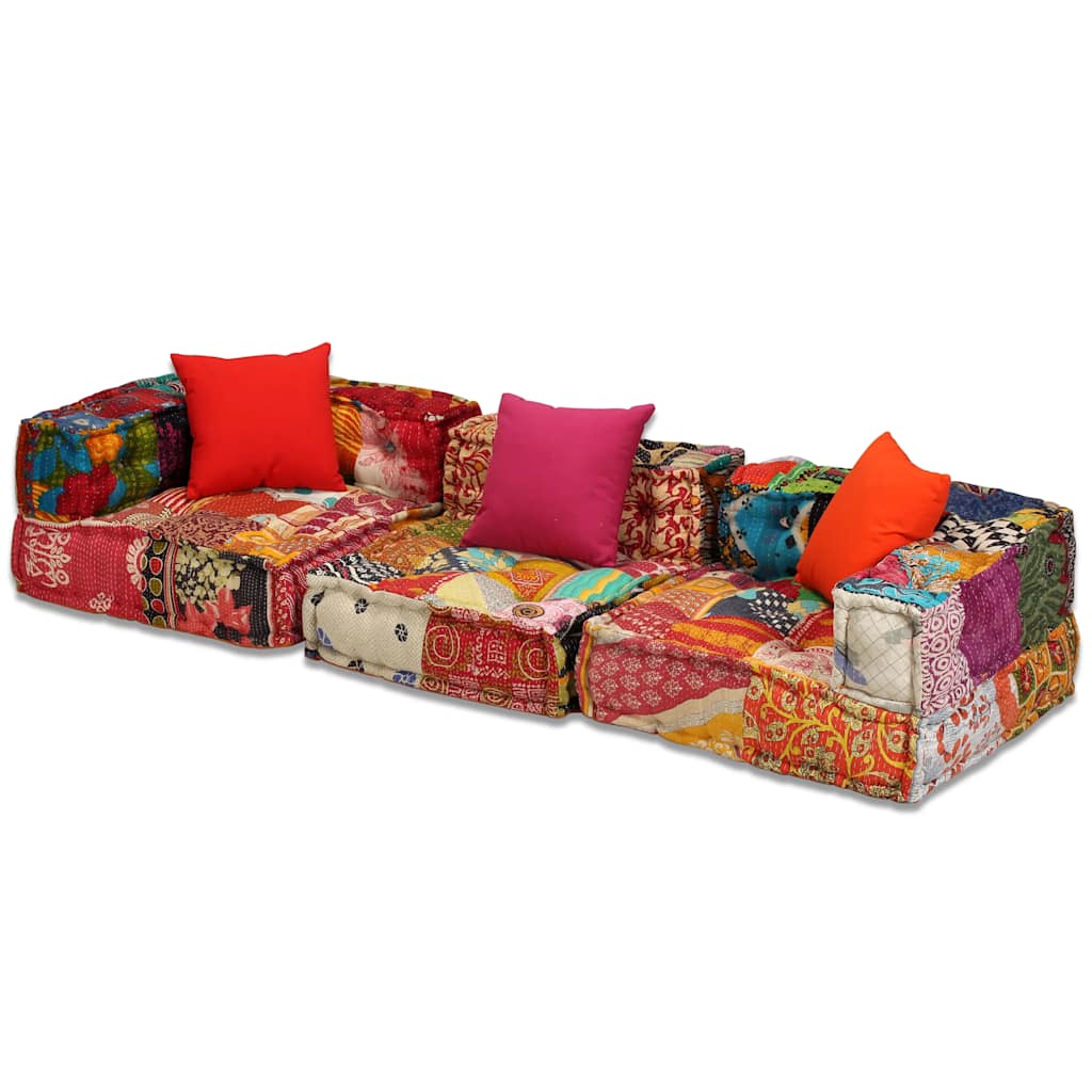 Pouf modulaire 3 places en tissu patchwork