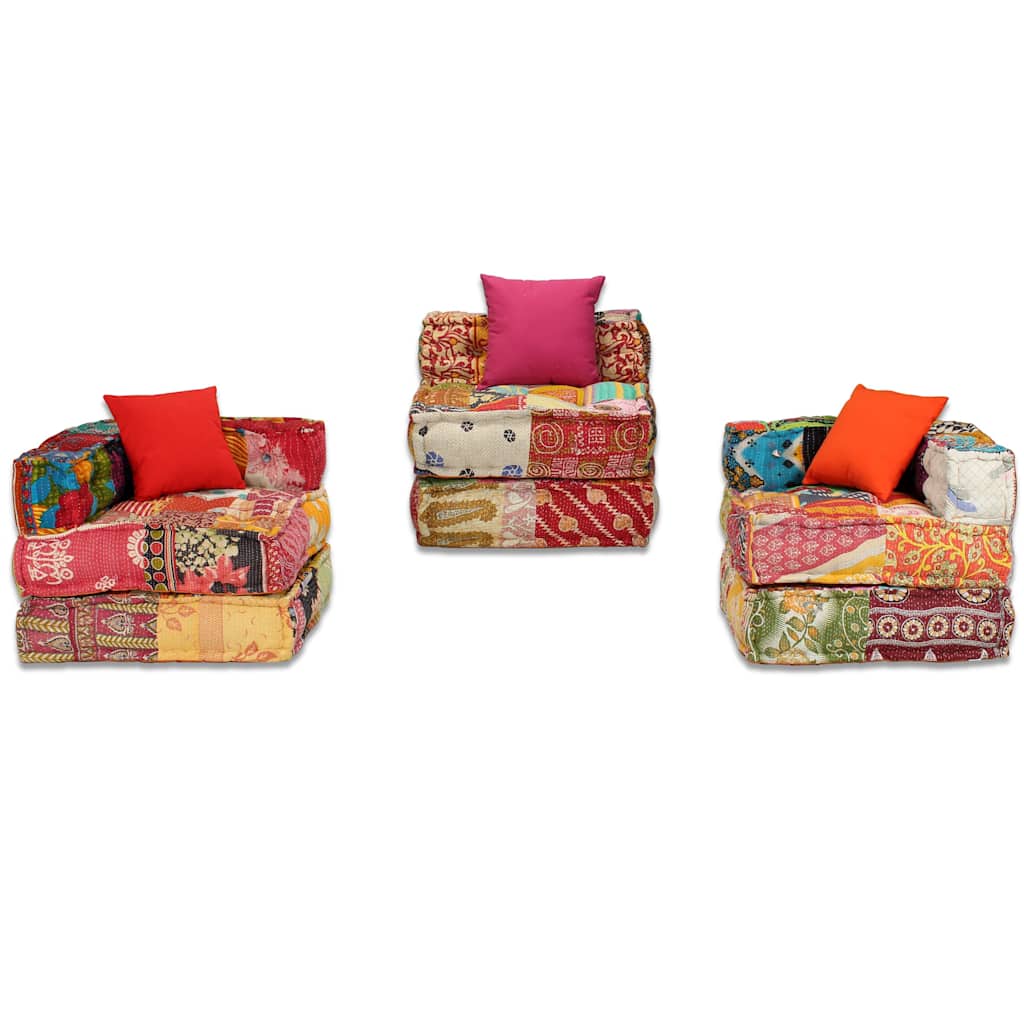 Pouf modulaire 3 places en tissu patchwork