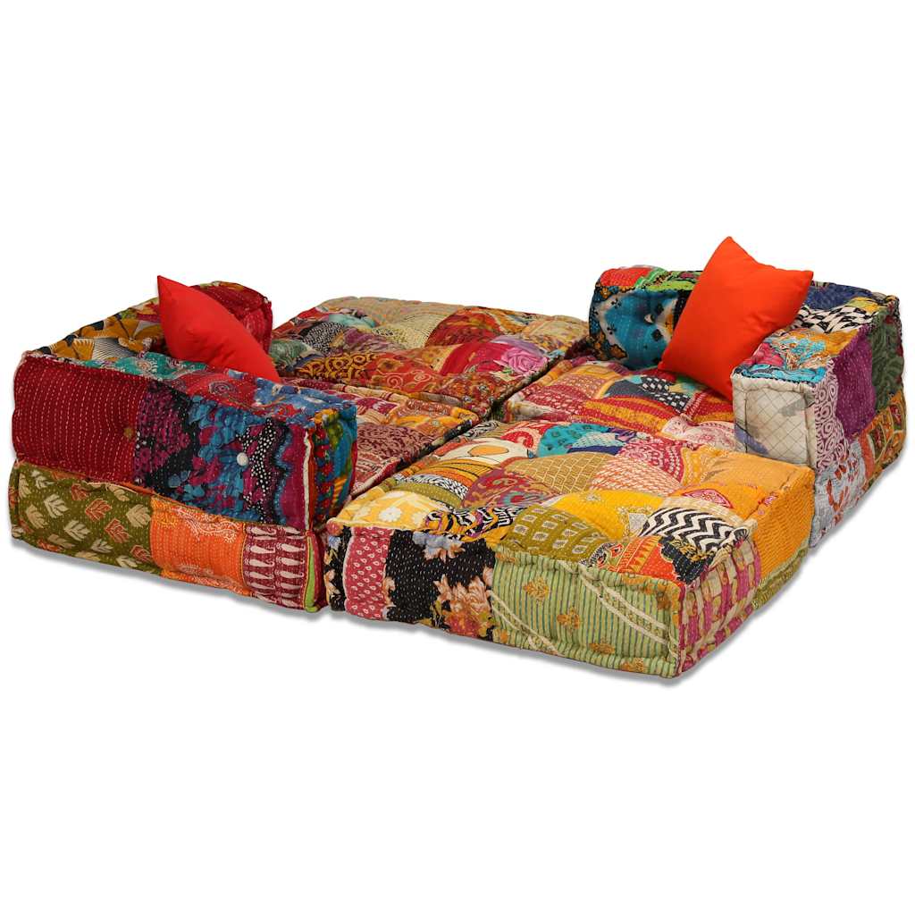 Pouf modulaire 3 places en tissu patchwork