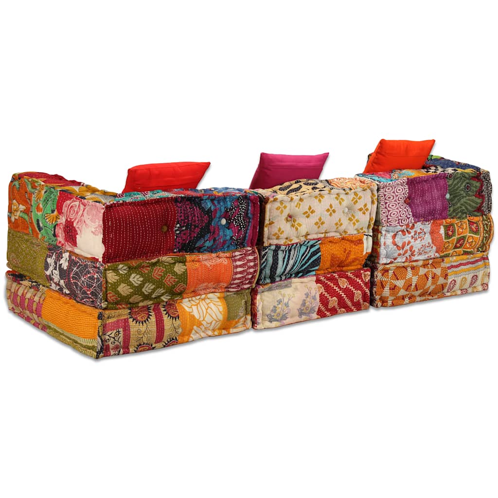 Pouf modulaire 3 places en tissu patchwork