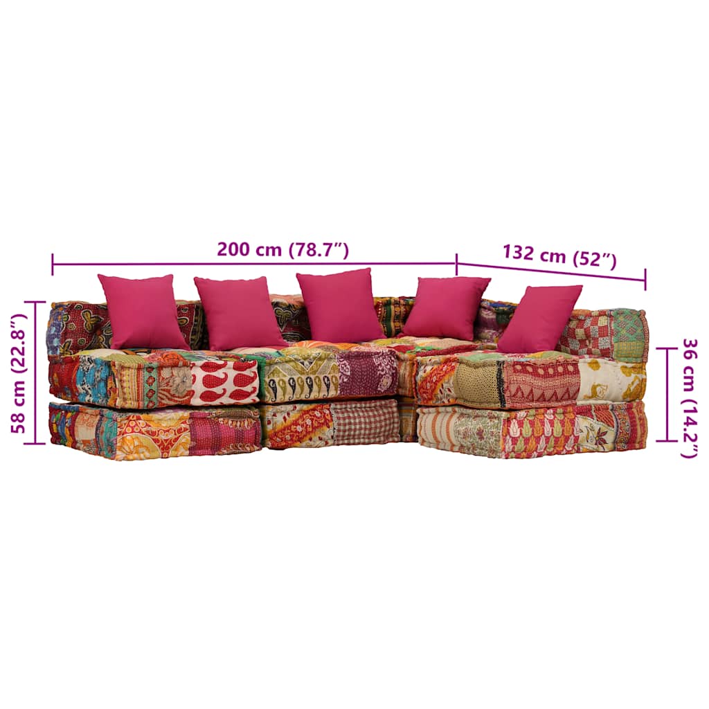 Pouf modulable 4 places en tissu patchwork