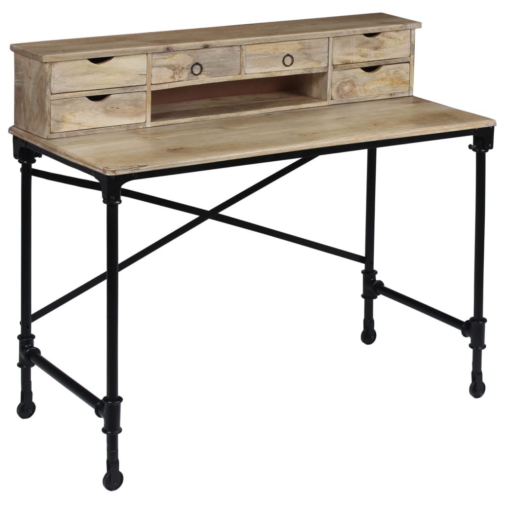 Bureau en bois de manguier massif et acier 110 x 50 x 96 cm
