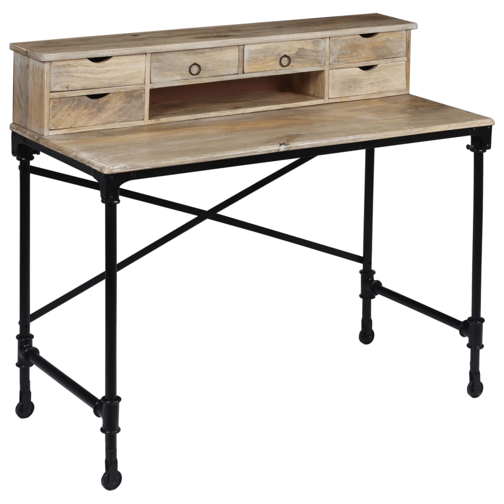 Bureau en bois de manguier massif et acier 110 x 50 x 96 cm