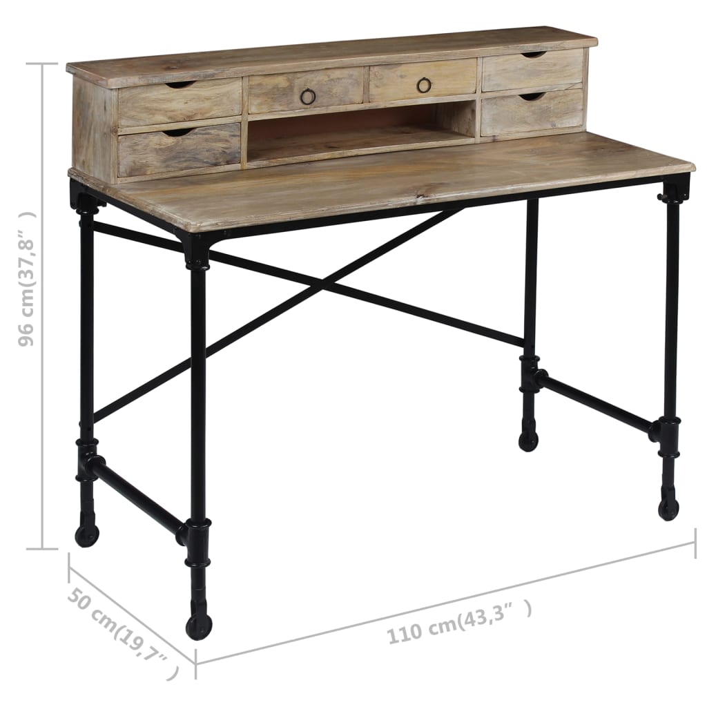 Bureau en bois de manguier massif et acier 110 x 50 x 96 cm