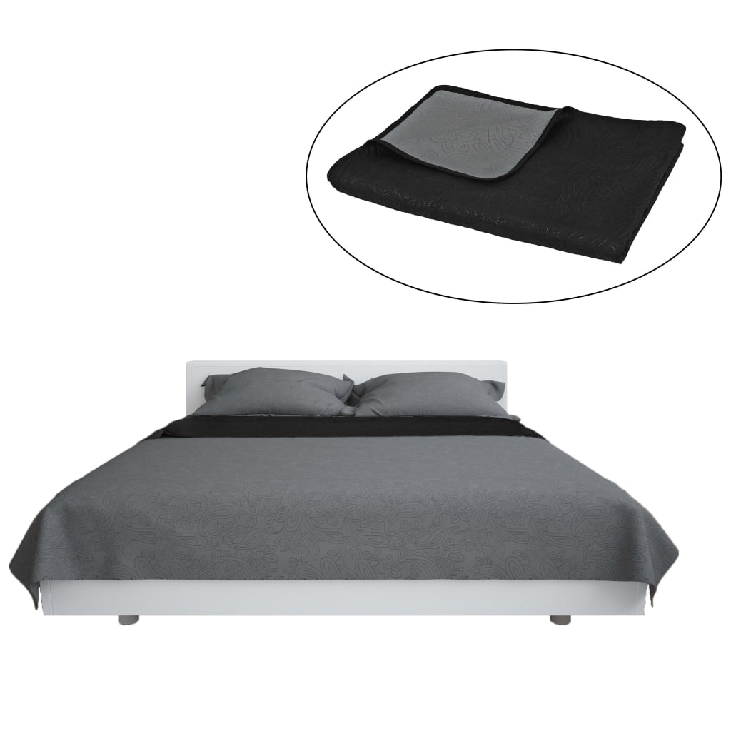 Couvre-lit réversible matelassé 170 x 210 cm gris et noir