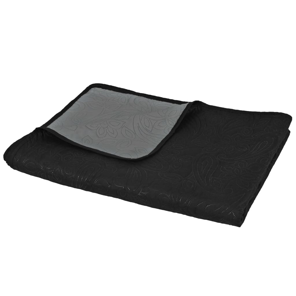 Couvre-lit réversible matelassé 170 x 210 cm gris et noir