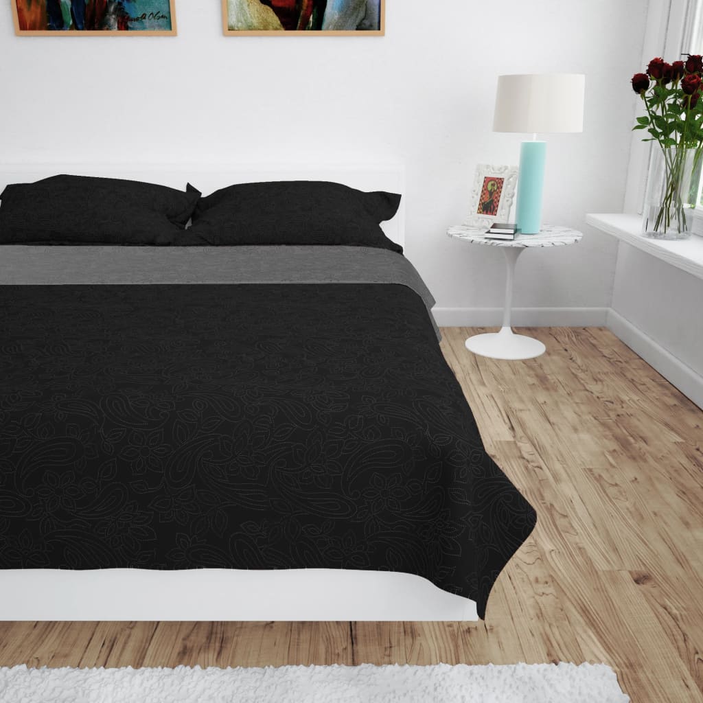 Couvre-lit réversible matelassé 170 x 210 cm gris et noir