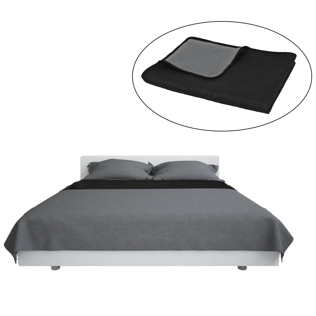 Couvre-lit réversible matelassé 220 x 240 cm gris et noir