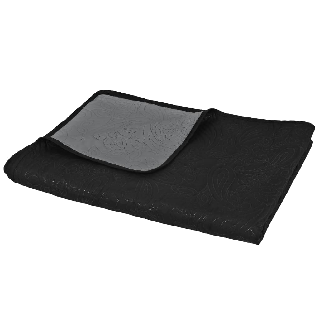 Couvre-lit réversible matelassé 220 x 240 cm gris et noir