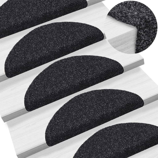 Stufenmatten Selbstklebend 15 Stk. 56x17x3 cm Schwarz Halbrund