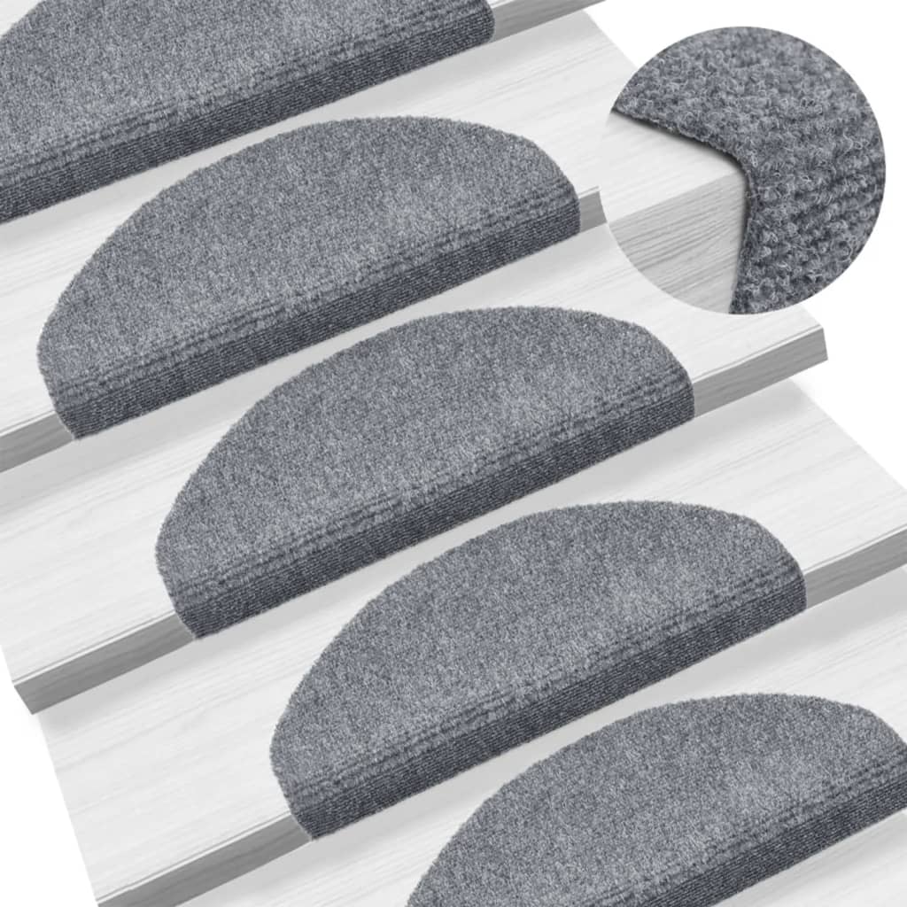 Stair Mats Self-Adhesive 15 pcs. 65x21x4 cm Light Grey Semi-Circular Large