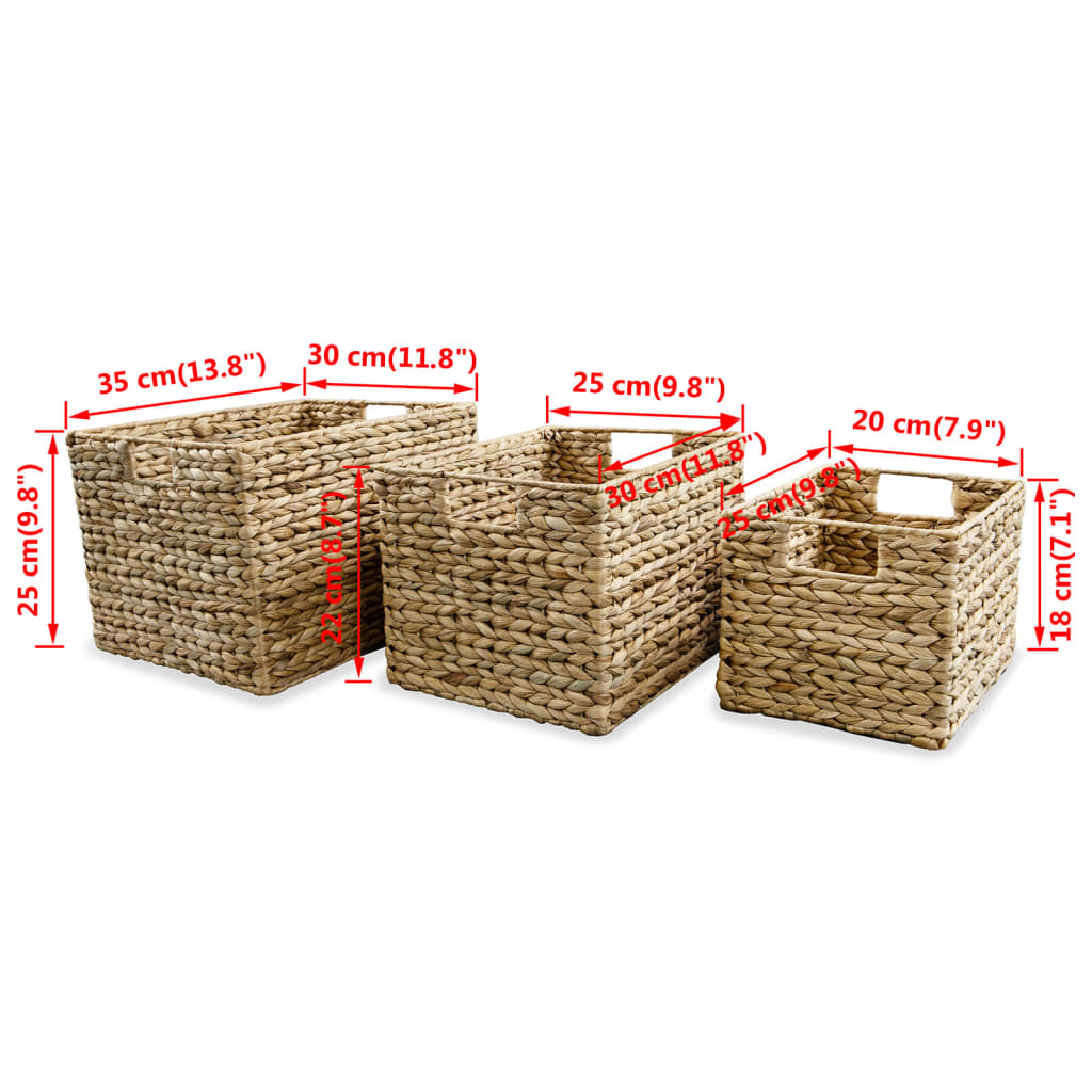 Set de 3 paniers de rangement en jacinthe d'eau