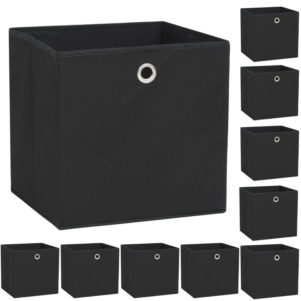 Storage Boxes 10 pcs. Non-woven Fabric 32 x 32 x 32 cm Black