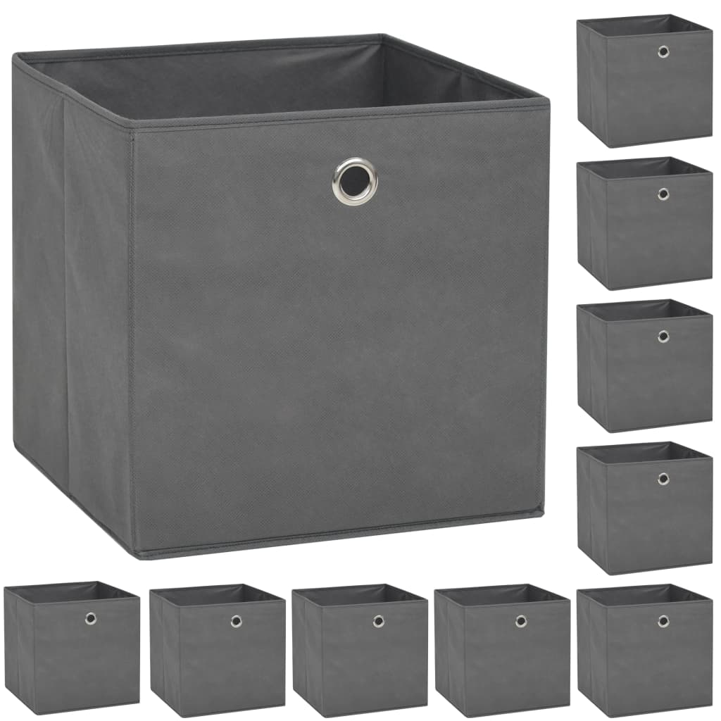Storage Boxes 10 pcs. Non-Woven Fabric 32 x 32 x 32 cm Grey