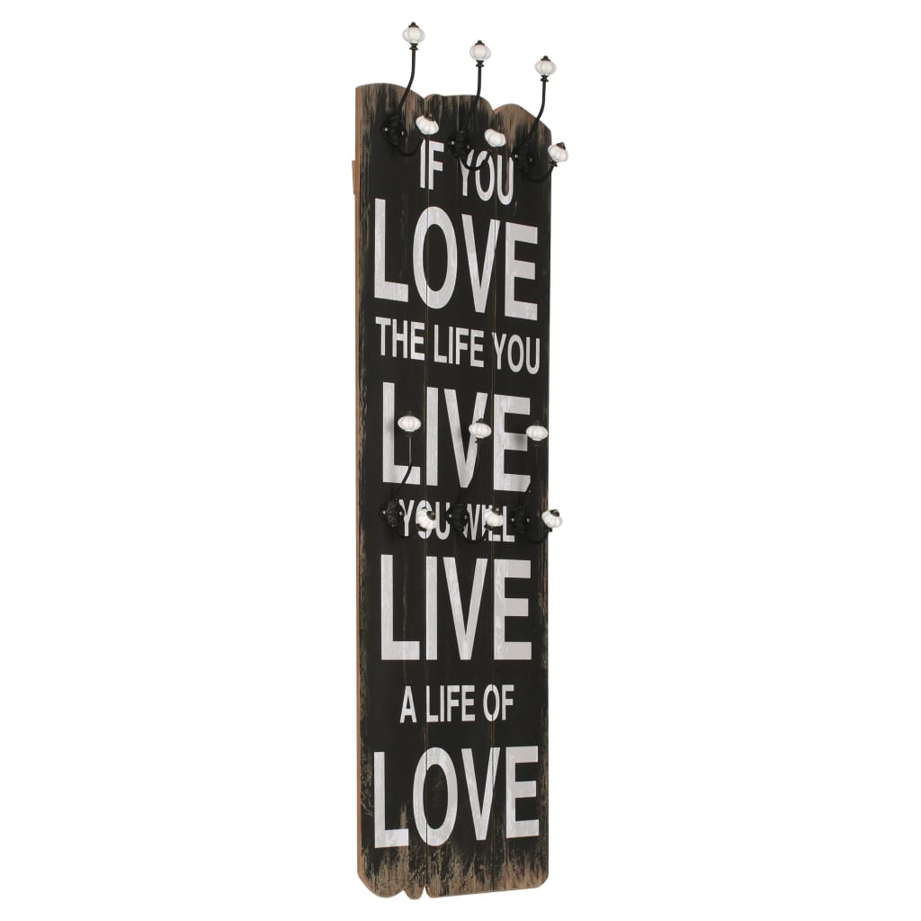 Wall-mounted coat rack with 6 hooks 120 x 40 cm "LOVE LIVE"