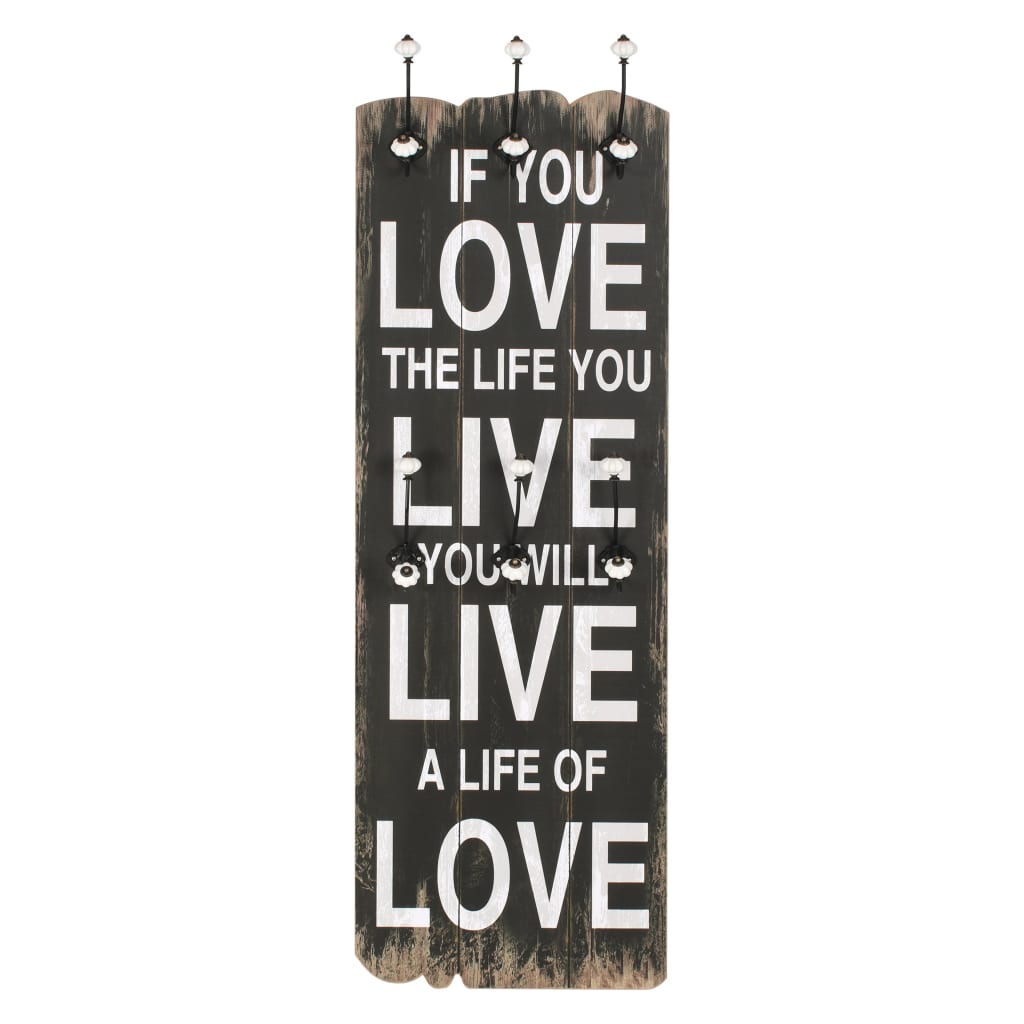 Wall-mounted coat rack with 6 hooks 120 x 40 cm "LOVE LIVE"