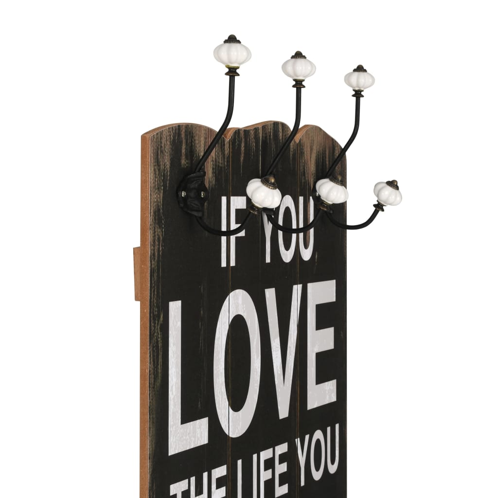 Wall-mounted coat rack with 6 hooks 120 x 40 cm "LOVE LIVE"