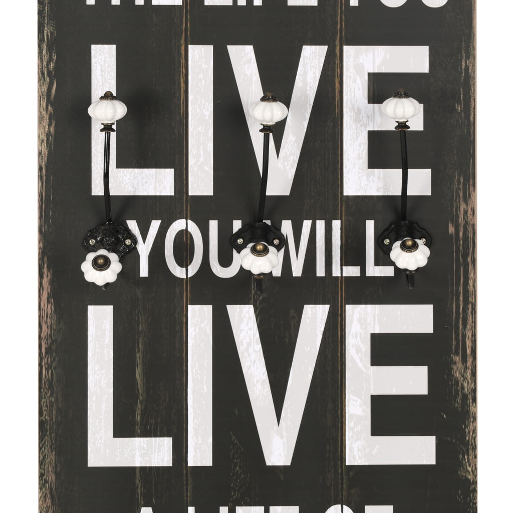 Wall-mounted coat rack with 6 hooks 120 x 40 cm "LOVE LIVE"