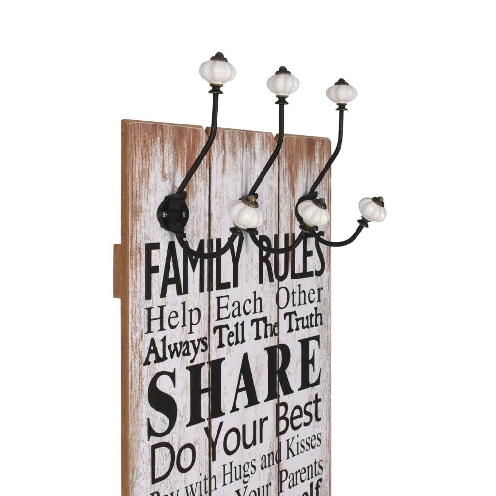 Wall coat rack with 6 hooks 120 x 40 cm "FAMILY RULES"