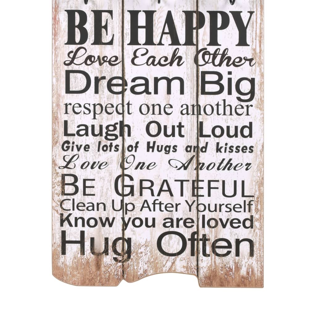 Wall coat rack with 6 hooks 120 x 40 cm "FAMILY RULES"