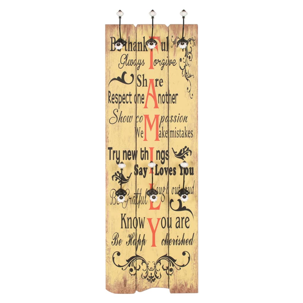 Wall coat rack with 6 hooks 120 x 40 cm "FAMILY"