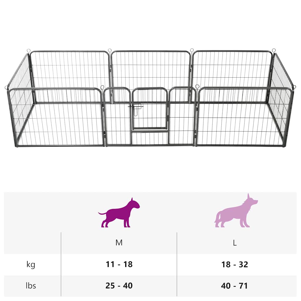 Hunde-Laufgitter 8 Paneele Stahl 60 x 80 cm Schwarz