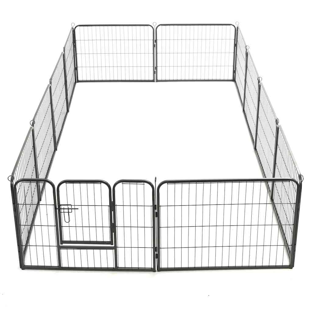 Hunde-Laufgitter 12 Paneele Stahl 80x60 cm Schwarz