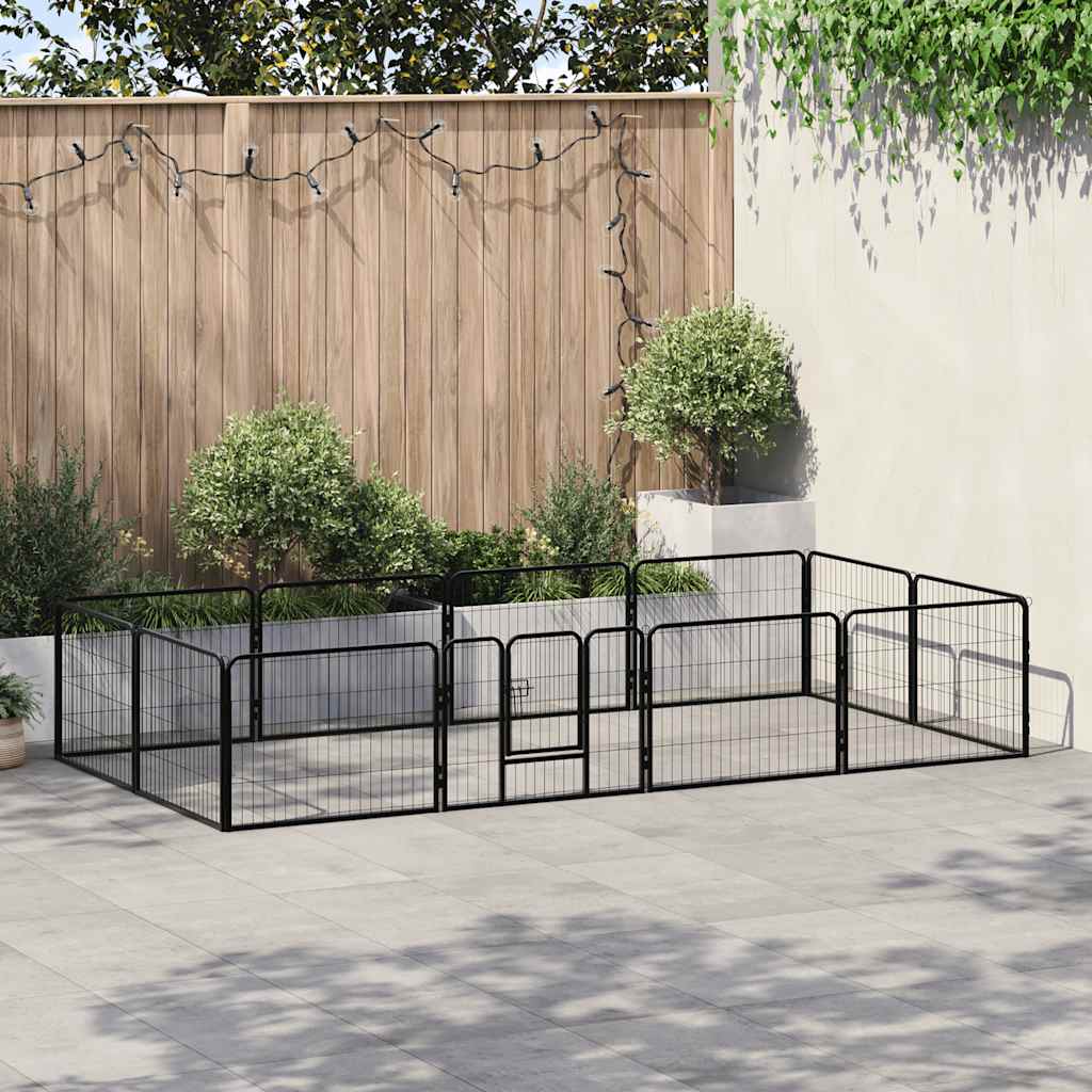 Hunde-Laufgitter 12 Paneele Stahl 80x60 cm Schwarz
