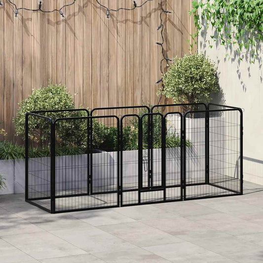 Hunde-Laufgitter 8 Paneele Stahl 80 x 100 cm Schwarz
