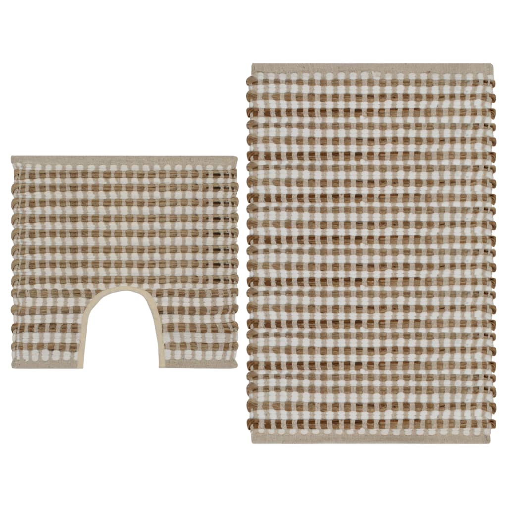 Ensemble de tapis de bain tissés main en jute, couleur naturelle et blanc