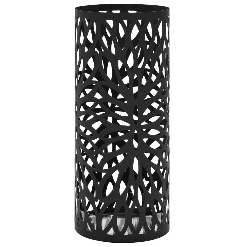 Umbrella Stand Leaf Motif Steel Black