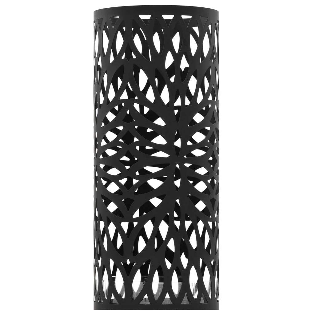 Umbrella Stand Leaf Motif Steel Black