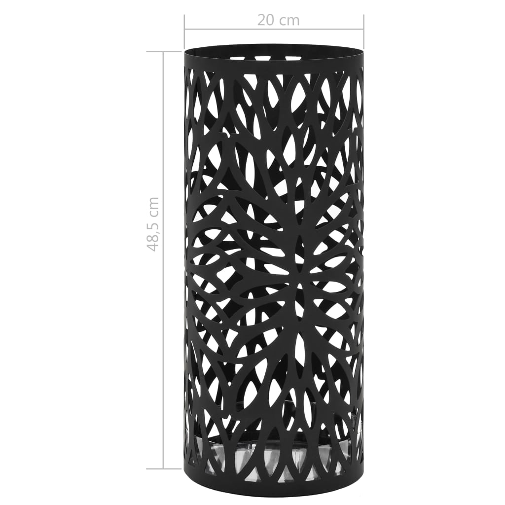 Umbrella Stand Leaf Motif Steel Black