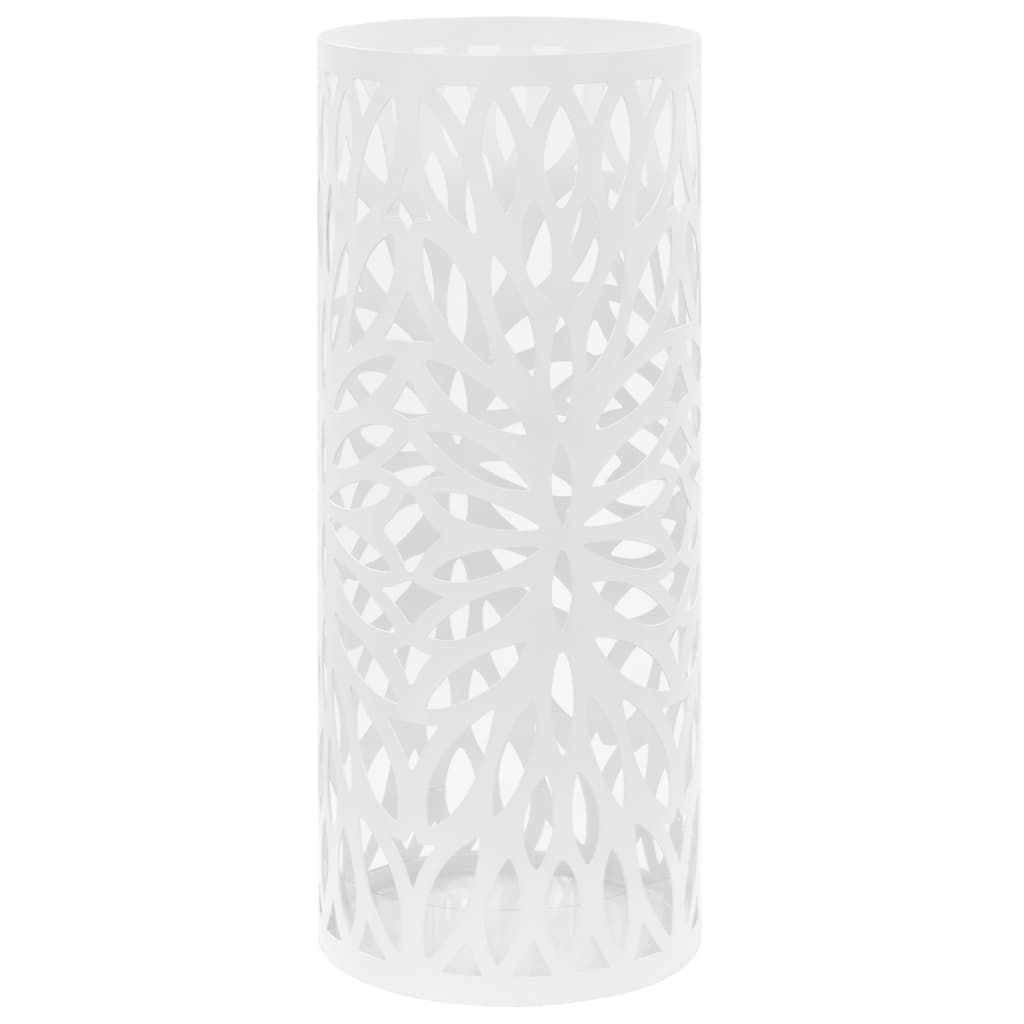 Umbrella stand leaf motif steel white
