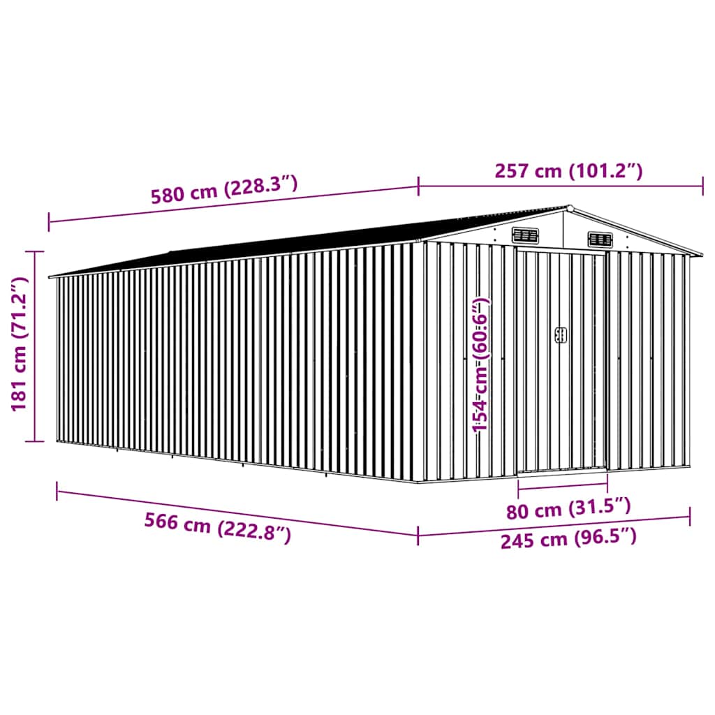 Gerätehaus 257x580x181 cm Metall Anthrazit