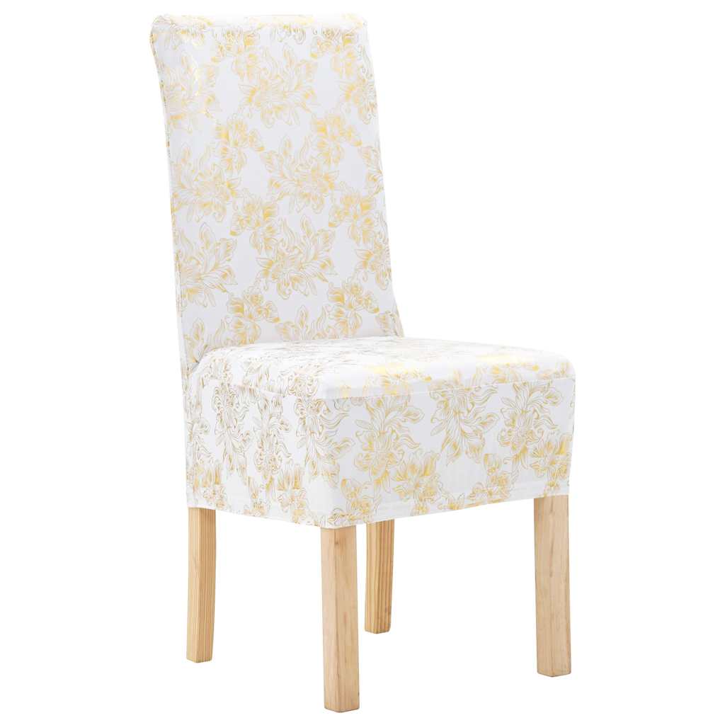 6 housses de chaise extensibles droites blanches avec impression dorée