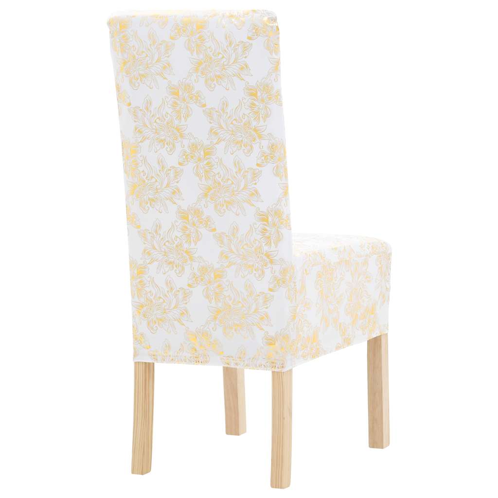 6 housses de chaise extensibles droites blanches avec impression dorée