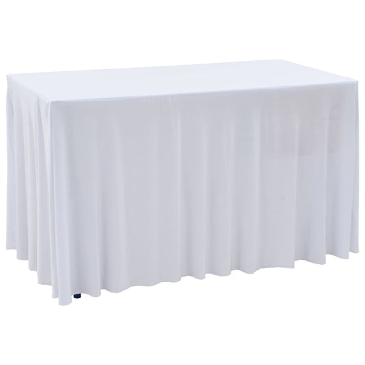 2 Pieces Stretch Tablecloth with Border White 243 x 76 x 74 cm