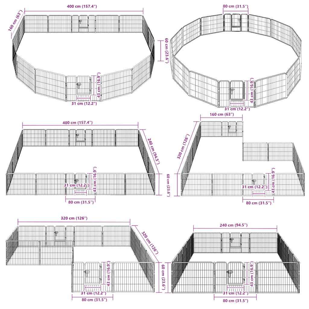 Hunde-Laufstall 16 Paneele Stahl 60x80 cm Schwarz